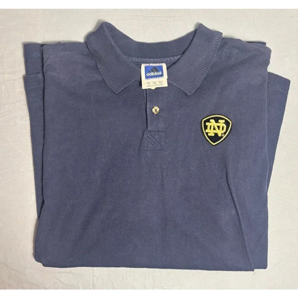 Vintage Notre Dame Fighting Irish Polo Shirt Mens XL Blue Adidas NCAA